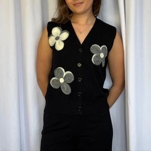 Sioni Applique Floral Button Up Sweater Vest #3436